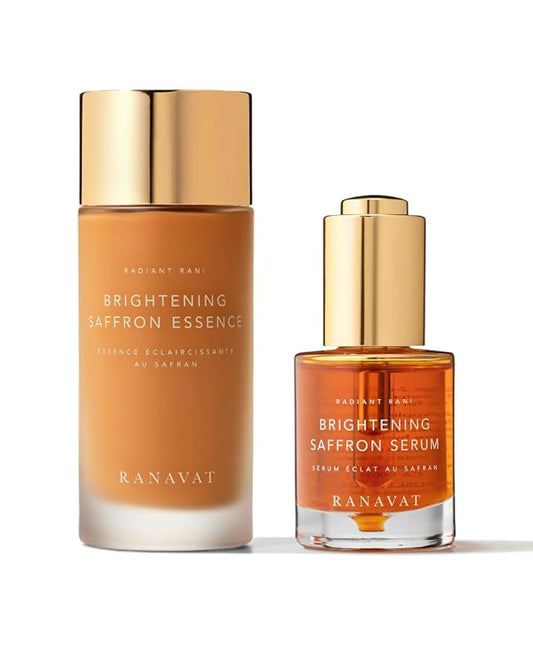 RANAVAT Brightening Saffron Face Serum & Facial Essence - Discoloration Correcting Serum & Hydrating Milk Toner for Dark Spots and Hyperpigmentation - Vitamin C Alternative for a Healthy Glow (2 Pc)