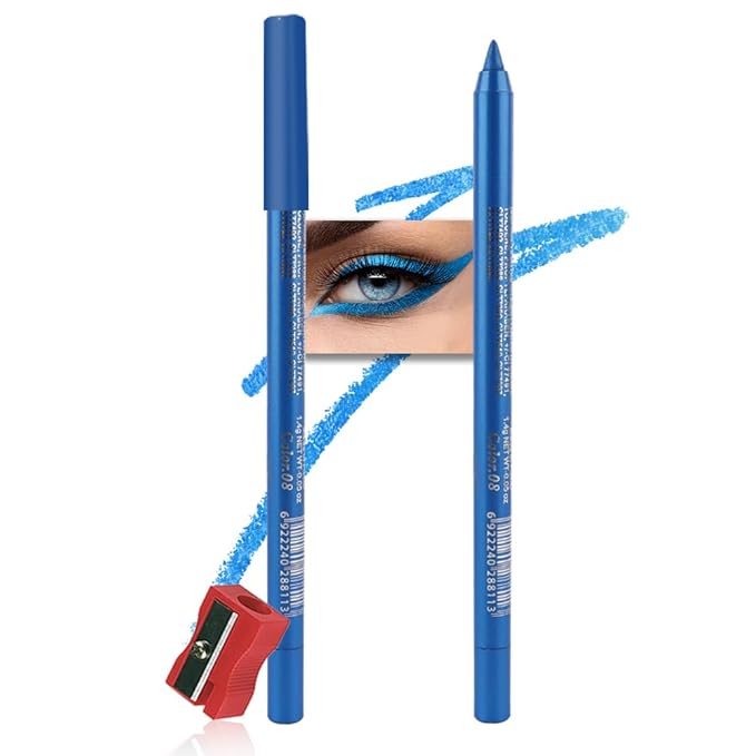 Kaely Gel Eyeliner Pencil for Women, Deep Sea Blue Eye Liner Waterproof Smudge Proof with Sharpener, Waterline Eye Makeup Liners, delineador de ojos contra el agua, Vegan & Cruelty-Free, 08