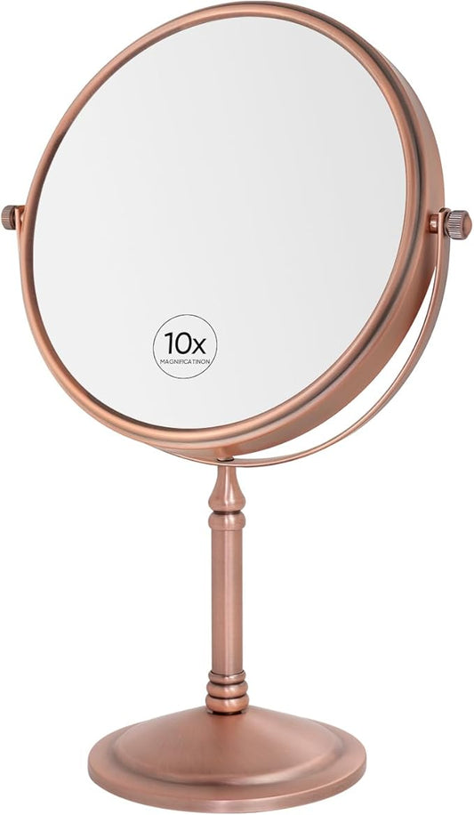 Nicesail 10x Magnified Makeup Mirror for Desk, 10x Magnifying Mirror for Bathroom Countertop, 360 Swivel Vanity Mirror Tabletop Personal Makeup, No Light Double Sided, Matte Rose Gold (8 Inch, 10X)