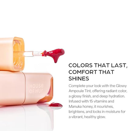 House of Hur Glowy Ampoule Tint with Honey & Vitamins | Hydrating & Vibrant Lip Color (4 Colors) (Dawn Pink)