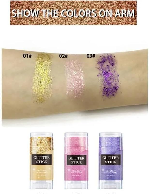 Face and Body Glitter Stick, Singer Concert Music Rave Face Body Sequins Glitter Stick for Women Face/Body/Hair/Eyes/Lip Glitter Makeup. (Pink)