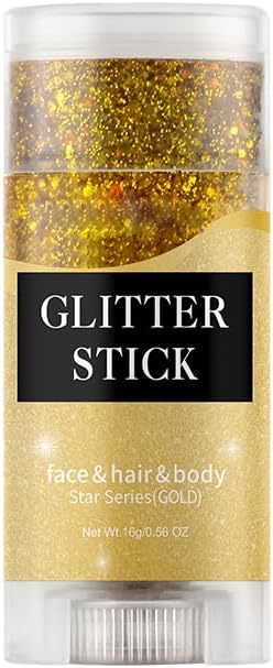 Gold Body Glitter Stick,Holographic Sequins Paint Sparkling Face Glitter for Women Face/Body/Hair/Eyes/Lip Glitter Makeup.