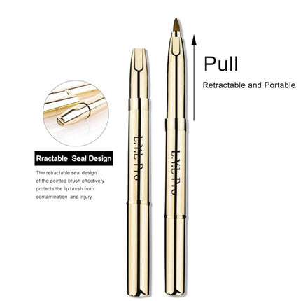 Gold Retractable Lip Makeup Brushes Double-Ended Retractable Lip Brush Travel Lipstick Gloss Makeup Brush for Christmas Gifts
