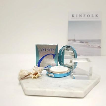 ENOUGH Collagen Hydro Moisture Two Way Cake, Korean Makeup Setting Powder Foundation with Refill, Full Coverage Pressed Powder for Face with SPF25 (21 Transparent Beige)