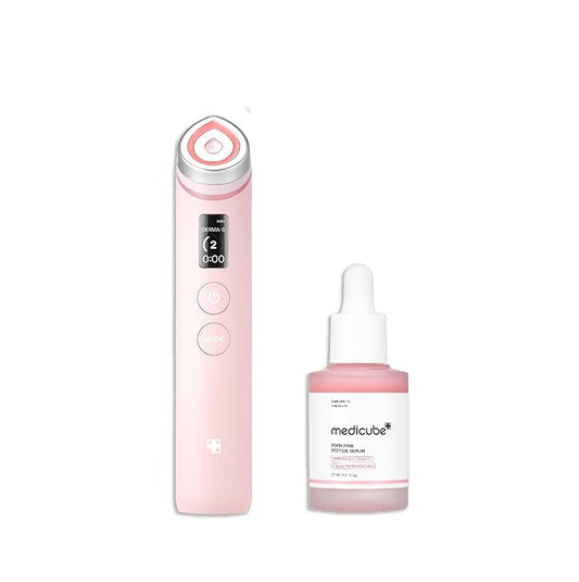 medicube Affordable Pink Routine Duo: Age-R Booster Pro Pink | 6-in-1 Real Glass Glow Beauty Massager and PDRN Peptide Serum