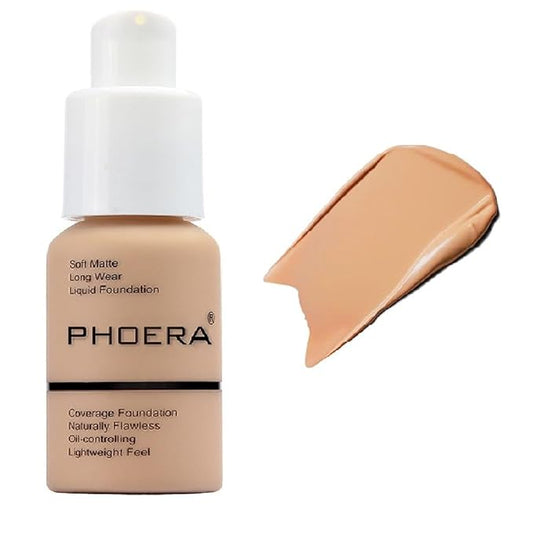 BestLand PHOERA Foundation Full Coverage Liquid Foundation Cream - Long-lasting Lightweight Concealer - Oil-Free Formula - Natural Shade - Suitable for All Skin Types (Buff Beige #104)