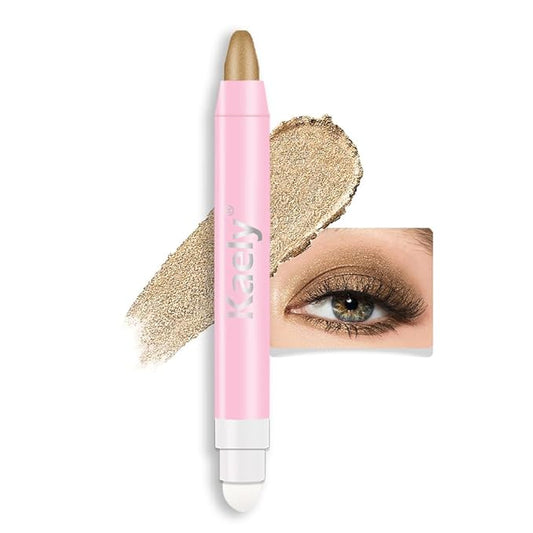 Kaely 2in1 Cream Eye Shadow Brightener Sticks for Eyes, Pencil Eyeshadow Applicator Stick Waterproof Pigmented, Eye Shadow Palette Highlighter Makeup, sombras para ojos, 04 Light Khaki Shimmer