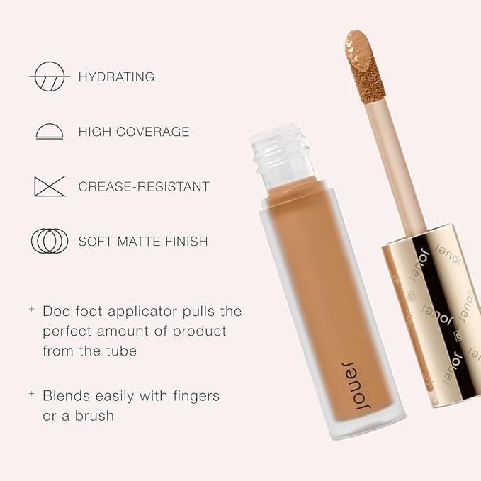 Jouer Essential High Coverage Liquid Concealer - Brightening Concealer - Color Corrector for Under Eye Dark Circles, Spot Coverage, and Eye Primer - Soft Matte Finish, Filigree