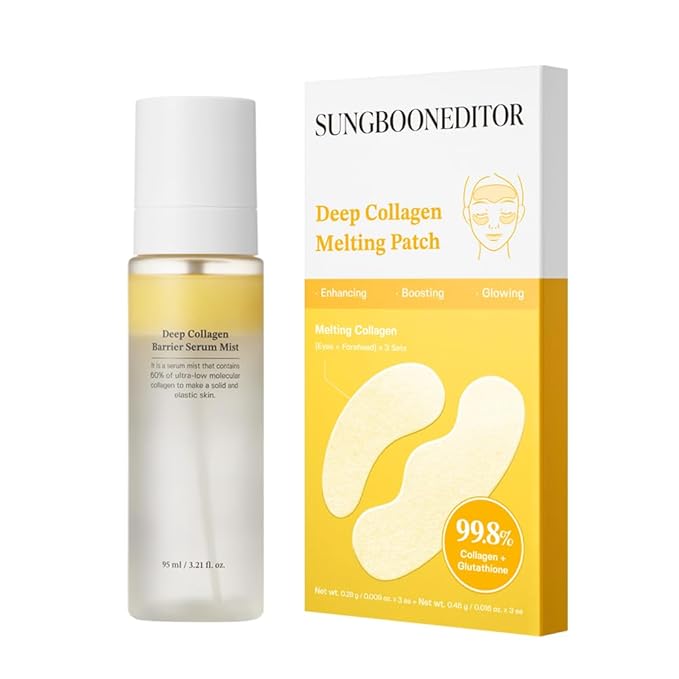 SUNGBOON EDITOR Melting Collagen Set (Deep Collagen Melting Patch 6pcs, Barrier Serum Mist), Real Collagen Care for Puffy Eyes and Neck Wrinkles, Best Gifts for Mom, Skincare Gift Sets for Mom