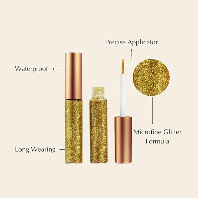 Hypoallergenic Eyeliner, Glitter Liquid Eyeliner I Gluten Free and Vegan for Sensitive Skin (2: Yellow Gold) by Dr. Liia Long