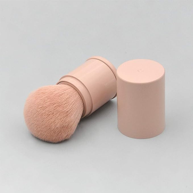 Retractable Powder Brushes Foundation Brush Blush Brush Bronzer Brush Face Blender Brush Professional Mineral Blending Buffing Kabuki Makeup Application Portable With Cover - Leather Pink