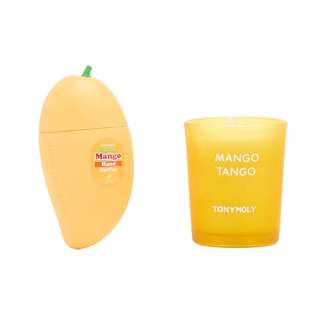 TONYMOLY Mango Tango Duo Gift Set – Nourishing Mango Hand Butter with Shea Butter & Oils + Mango Scented Candle, Hydrating & Soothing Holiday Gift for Soft Hands 2pc Gift Wrapped Set