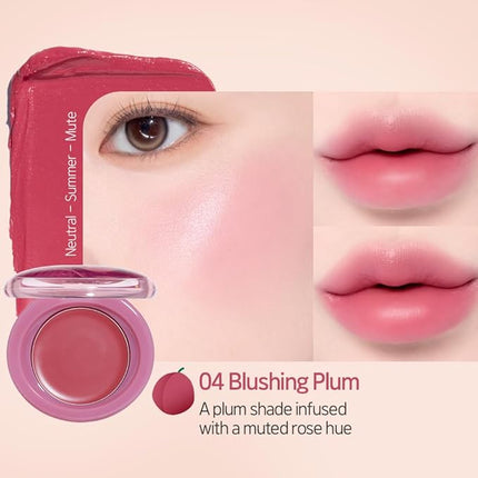 Etude Fruity Lip & Cheek Blur Balm – Sheer Tinted, Moisturizing Cream Balm with Puff, Hydrating Multi-Use Lip & Cheek Color #4 Unripe Plum 2.3g