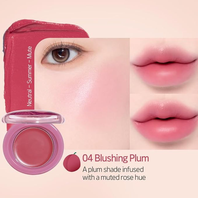 Etude Fruity Lip & Cheek Blur Balm – Sheer Tinted, Moisturizing Cream Balm with Puff, Hydrating Multi-Use Lip & Cheek Color #4 Unripe Plum 2.3g