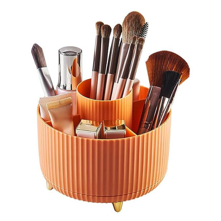 Diesisa 360 Rotating Makeup Brush Organizer With 5 Sections, Spining Countertop Swivel Makeup Brush Holder for Cosmetics, Nail Polish, Art Supply, Bathroom Vanity Desktop Organizer - Orange