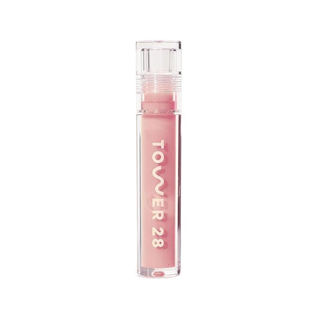 Tower 28 ShineOn Milky Lip Jelly, OAT | Non-Sticky, Vegan Lip Gloss in Milky Peachy Pink | Apricot and Raspberry Seed Oil | Moisturizing, Clean, Cruelty Free