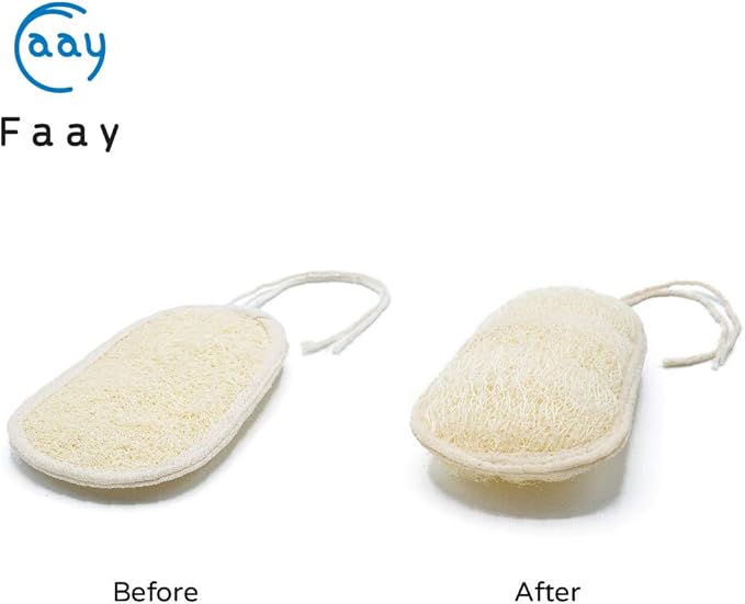 FAAY Thai Loofah Spa Set – 17″ Teak-Handled Back Scrubber with Refill + 2 Face & Body Exfoliating Pads