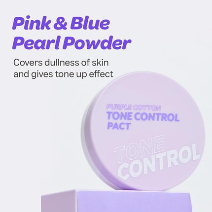 I'M MEME Compact - Purple Cotton Tone Control Pact | Korean Pressed Setting Powder With Berry Complex, Makeup Powder, Translucent Compact, Finishing Powder, Oil Free Face Powder, Preppy Stuff, 0.35 Oz