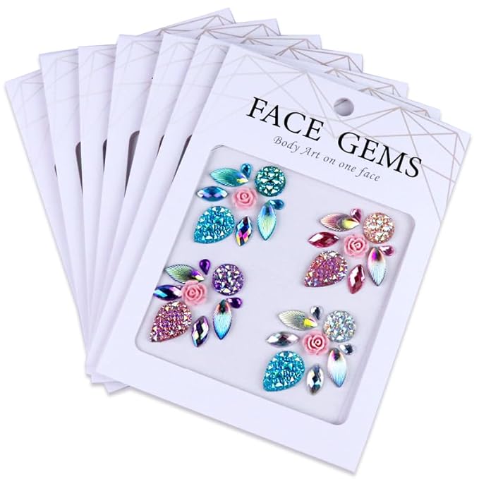 Facial Jewels Stickers, Makeup Accessories, Reusable Rhinestone Gems for Face Decoration, Stage Makeup, Party Glam (Face Gems(021))