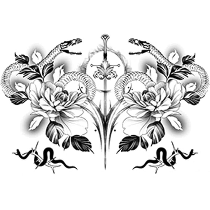 Large Temporary Tattoos Women Temporary Neck Tattoos Temporary Realistic Flower Chest Tattoo for Adults (Temporary Tattoos Sticker 51)