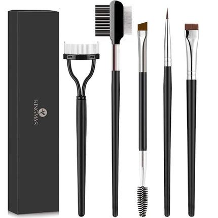 KINGMAS Eyebrow Brush & Eyelash Separator Eyeliner Brush and Brow Comb Lash Spoolie Brush, Steel Mascara Comb Grooming Brush, 5Pcs Eye Makeup Tools