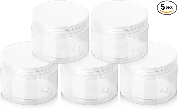 4 oz Plastic Jars Container with Lids, 5 Pack BPA Free Refillable Cosmetic Jars with Lids Clear Round Small Container for Lotion, Cream, Powders, Makeup, Slime, Honey Jam, Bath Salts, Clear