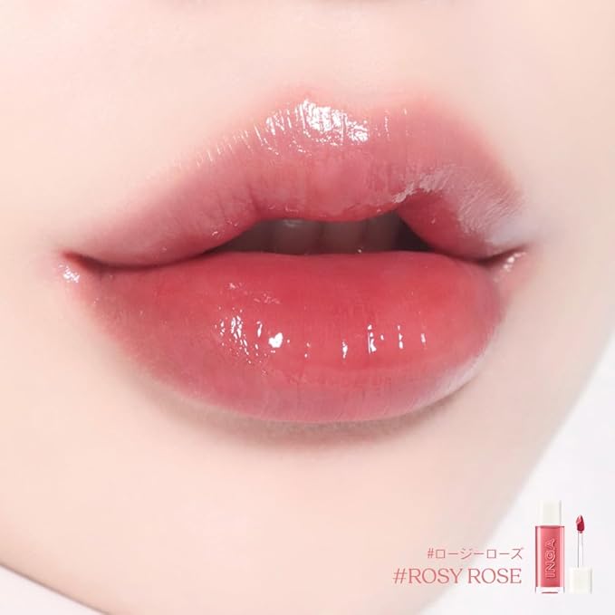 INGA Water Glow Lip Tint | Hydrating, Glossy Korean Lip Tint with Sheer Color & Glass-Like Shine | Long-Lasting, Non-Sticky Korean Lip Stain (ROSY ROSE)