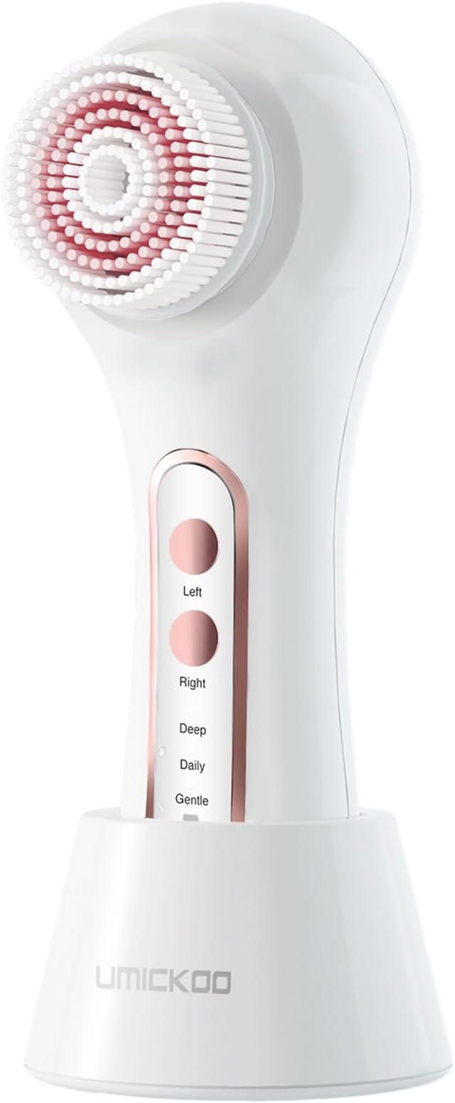 Electric Facial Cleansing Brush, 2-Way Rotating Face Scrubber for Daily & Deep Cleaning, 3 Modes, 5 Brush Heads, Rechargeable, IPX7 Waterproof for All Skin Types