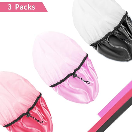 Auban Shower Cap for Women, Adjustable Reusable, Extra Large, Double-Layer Waterproof Bathing Cap, Waterproof Exterior, EVA Lining, Hair Cap for All Hair Lengths, 3 Colors