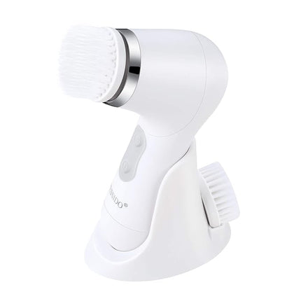 Facial Cleansing Brush, Waterproof Spin Face Brush Set with Holder and 6 Brush Heads, Gentle Exfoliating, Deep Cleansing, Massaging and Removing Blackhead for Women and Men (White)