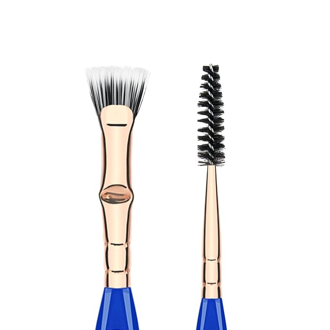 Bdellium Tools Professional Makeup Brush - Golden Triangle 728 Double-ended Bent Lash Fan/Spoolie - With All-Vegan Synthetic Fibers, For Achieving Clean, Clump-free Mascara Application (Blue, 1pc)