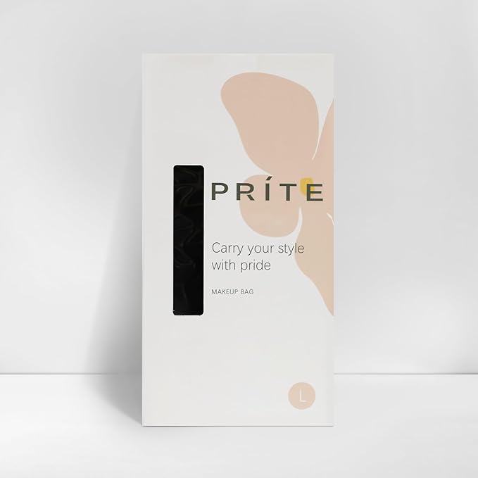 Prite Makeup Bag for Women Travel Waterproof Vegan Leather Cosmetic Bag Open Flat Toiletry Bag With Clear Divider and Handle (Black)