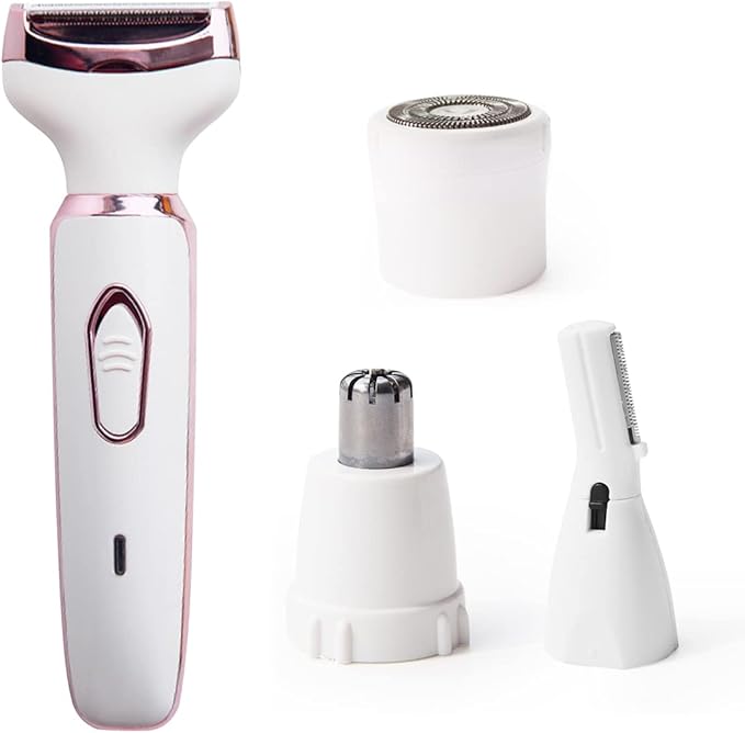 Electric Razor for Women,Hair Trimmer for Face Nose Eyebrow Beard Mustache Arm Leg Armpit Bikini,Painless Rechargeable Portable 4 in 1 Womens Body Shavers Set