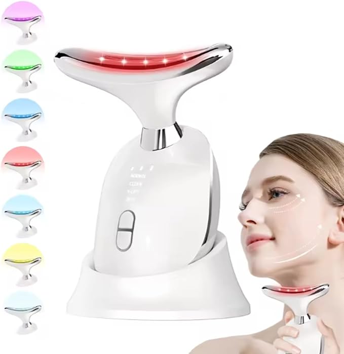 7 in 1 Facial Massager Tool, Red - Light Therapy for face and Neck, face Lift Device Portable, face sculptin with 7 Color, Neck Massager for Double - Chin - Reducer.