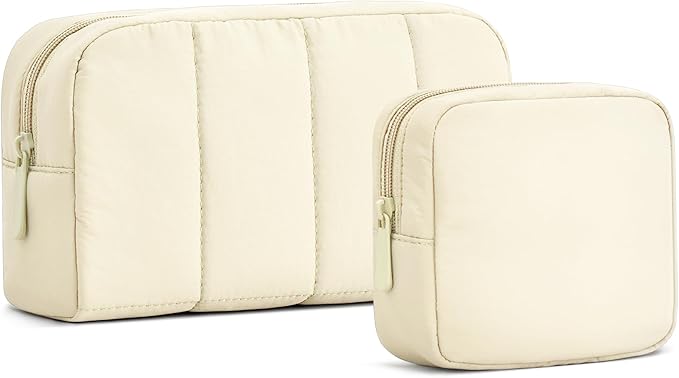 oscaurt 2 Pcs Makeup Bag Travel Toiletry Bag for Women Puffy Padded Cosmetic Pouch Purse Wide-open Makeup Organizer Case Travel Essentials