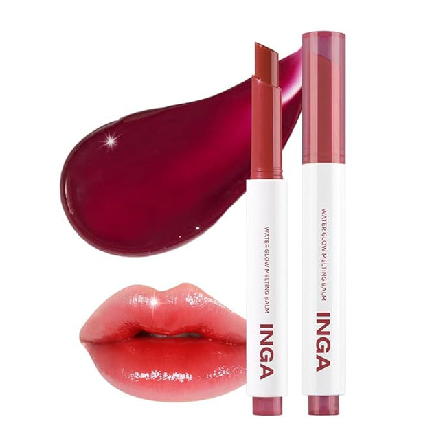 INGA Water Glow Melting Balm - Hydrating Tinted Lip Balm with Soft, Melt-On Texture, Natural Sheer, Glass-Like Finish with Non-Sticky, Lightweight Comfort (RED BERRY JUICE)