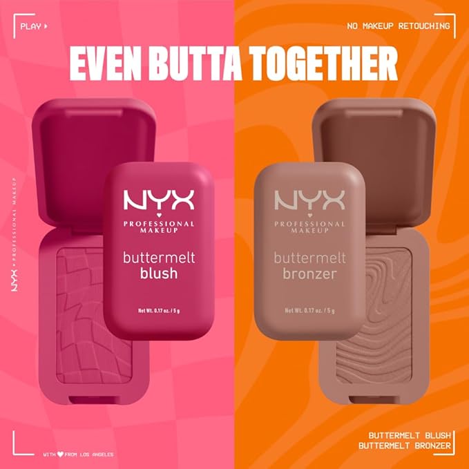 NYX PROFESSIONAL MAKEUP Buttermelt Powder Blush, Fade and Transfer-Resistant Blush, Up to 12HR Make Up Wear, Vegan Formula - Butta Together