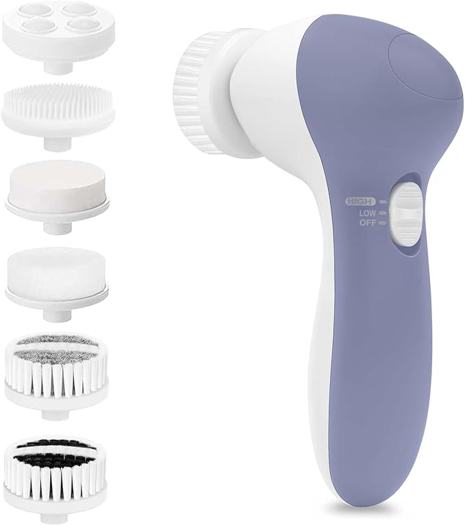 Facial Cleansing Brush Face Scrubber: CLSEVXY Electric Face Spin Cleanser Brushes with 6 Brush Heads for Deep Cleansing, Gentle Exfoliating, Removing Blackhead, Massaging