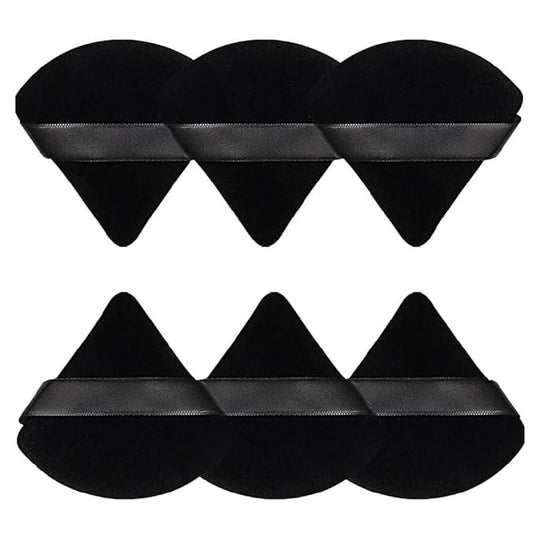 Pimoys 6 Pcs Powder Puff Face Soft Triangle Makeup Puff Velour Makeup Sponge Stocking Stuffers for Loose Powder (Black)
