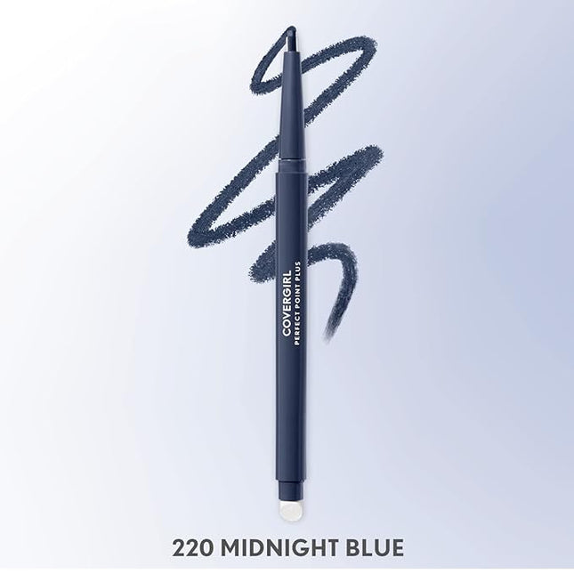 CoverGirl Perfect Point Plus Eyeliner Pencil, Midnight Blue, Long-Lasting, Versatile Navy, Soft Smudging Tip, No Sharpening Needed, Pack of 1
