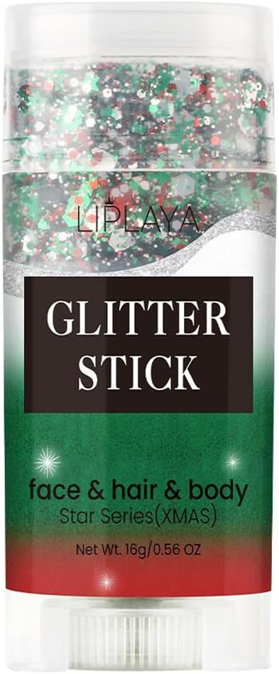 Face and Body Glitter Stick,Holographic Sparkling Neon Outfit Singer Concert Music Rave Festival Party Accessories Glitter Gel. (Christmas Red Green White)