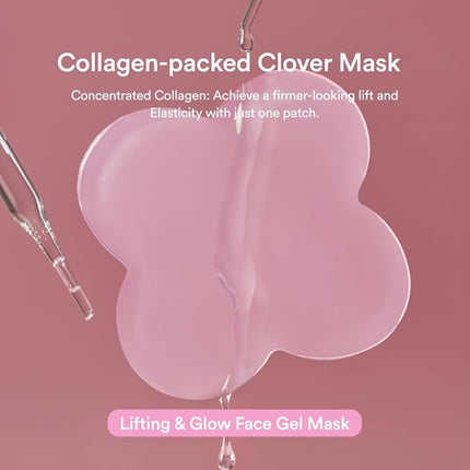 Skit Lifting & Glow Face Gel Patch, 130Da Low Molecular Collagen Clover Mask for Glass Skin & Firming, Targeted Radiance Care with 7 Types of Collagen, K-Beauty Skin Care, 4 Sets (8 Patches)