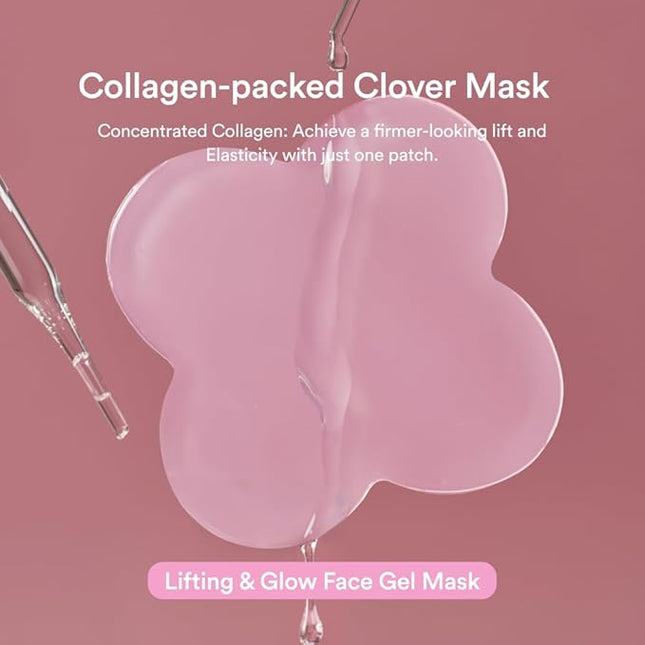 Skit Lifting & Glow Face Gel Patch, 130Da Low Molecular Collagen Clover Mask for Glass Skin & Firming, Targeted Radiance Care with 7 Types of Collagen, K-Beauty Skin Care, 4 Sets (8 Patches)