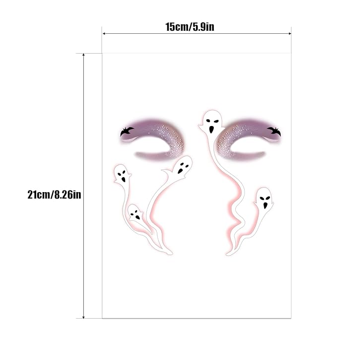 Halloween Face Tattoos, Cute Halloween Face Tattoo, Face temporary Tattoos Stickers, Funny Tattoos with Ghost & Bat,Face Makeup Tattoo Stickers for Halloween Cosplay Party DIY Decorations - 8Pcs