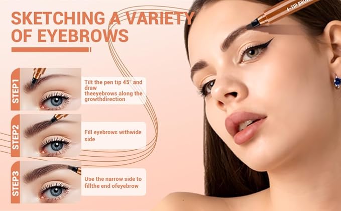 2025 New Magic Eyebrow Pencil, 3D Waterproof 4 Tipped Precise Brow Pen Microblading Eyebrow Pencil Contouring Pen Fine Stroke Microblading Creates Natural (Red Brown)