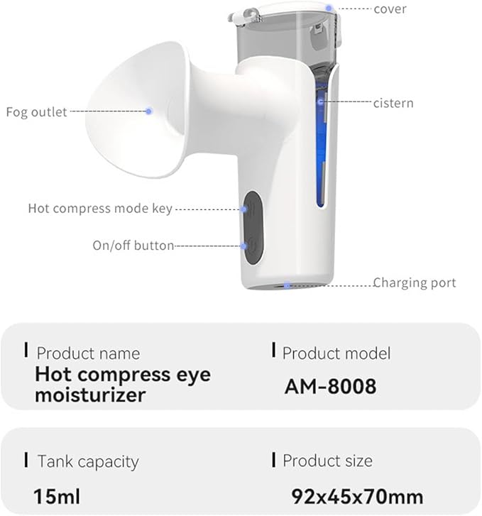 Heated Eye Mist Sprayer – Portable Eye Steamer for Dry Eye Relief Warm Compress Eye Device – Rechargeable Eye Moisturizer for Tired Eyes and Eyelid Care