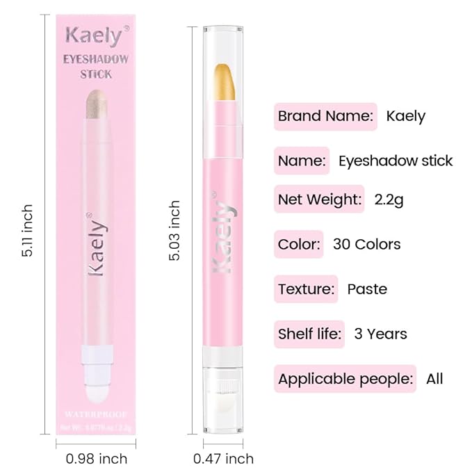 Kaely 2in1 Cream Eye Shadow Brightener Sticks for Eyes, Pencil Eyeshadow Applicator Stick Waterproof Pigmented, Eye Shadow Palette Highlighter Makeup, sombras para ojos, 06 Desert Gold Shimmer