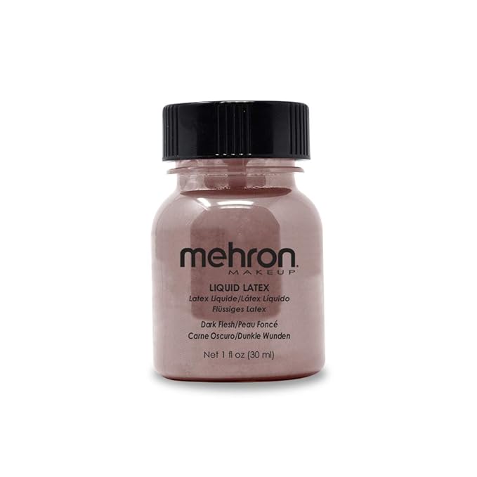 Mehron Makeup Liquid Latex | SFX Makeup | Halloween | Latex Glue for Skin | Prosthetic Glue 1 fl oz (30 ml) (Dark Flesh)