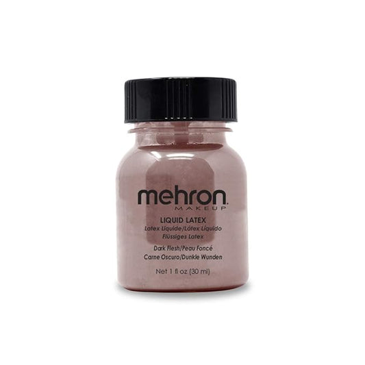Mehron Makeup Liquid Latex | SFX Makeup | Halloween | Latex Glue for Skin | Prosthetic Glue 1 fl oz (30 ml) (Dark Flesh)