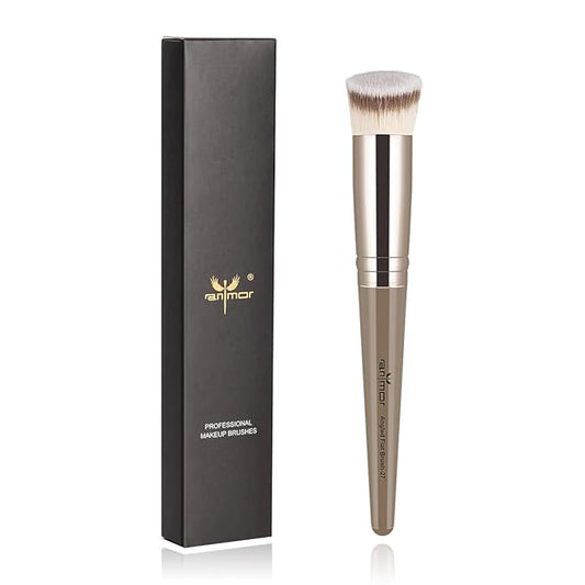 Anmor Angled Kabuki Brush, Professional Angled Foundation Makeup Brush, Perfect for liquid, Cream and powder Face Makeup, Luxurious Soft Synthetic Fibers